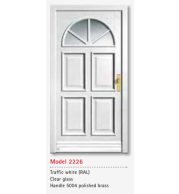 UNILUX Model 2226 Traffic White Door, Clear Glass, Polished Brass, High Security, Modern Timber Entry Door